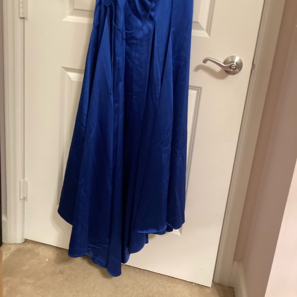 Ieena by Mac Duggal Blue Satin Slip Prom Dress Pageant Formal Gown Size 12 - Picture 9 of 10